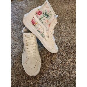 Vans Sk8-Hi Floral Botanical Cream Suede Canvas‎ High Top Womens 7.5